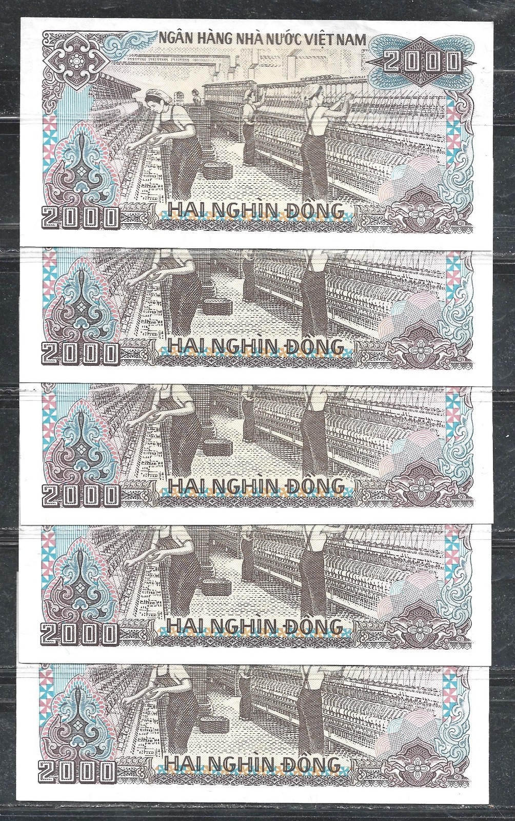 VIET NAM $2000 DONG P.107 LOT OF 5 (UNC) FROM 1988