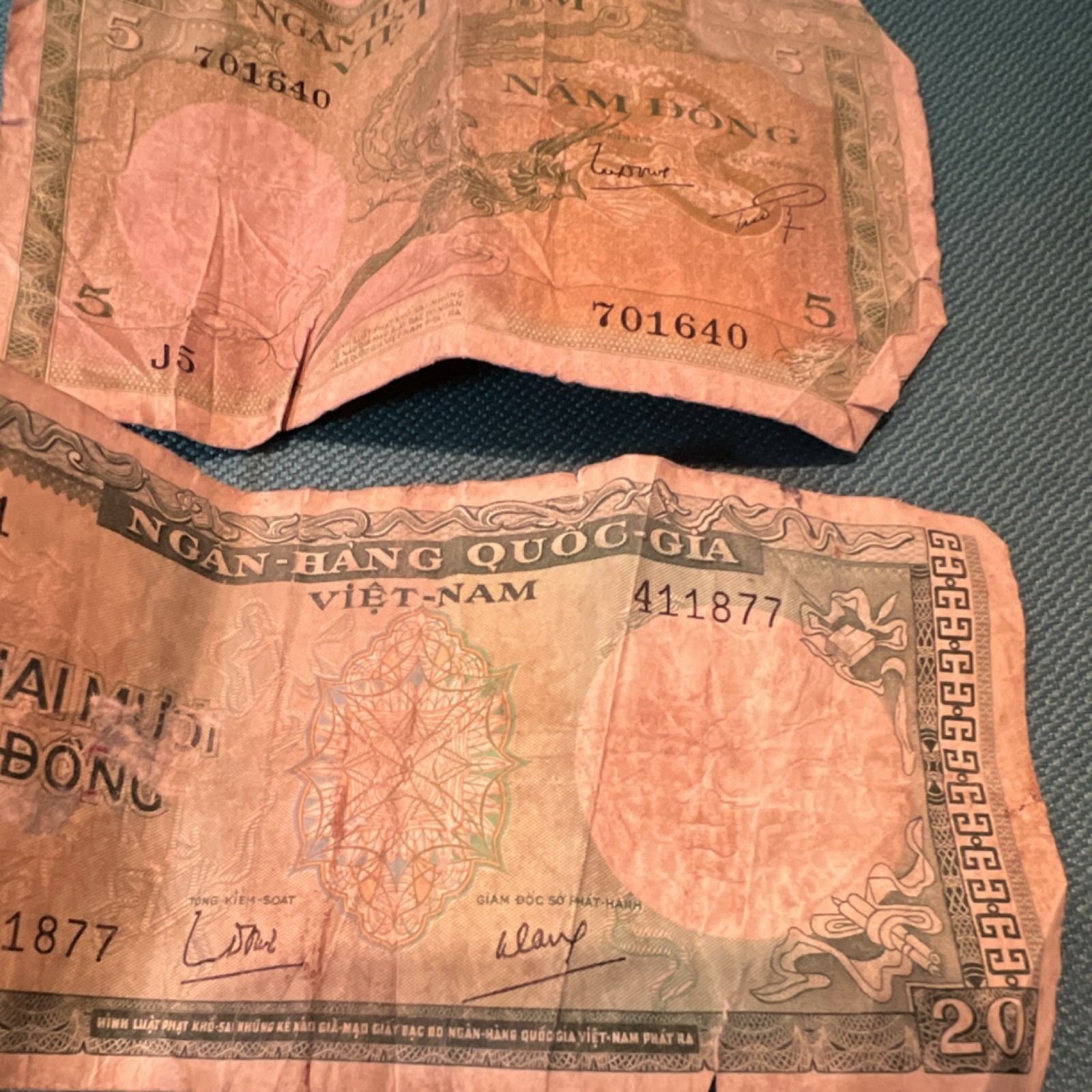 Vietnamese Banknotes 5 Dong 20 Dong US Military Payment Certificate 10 Cents