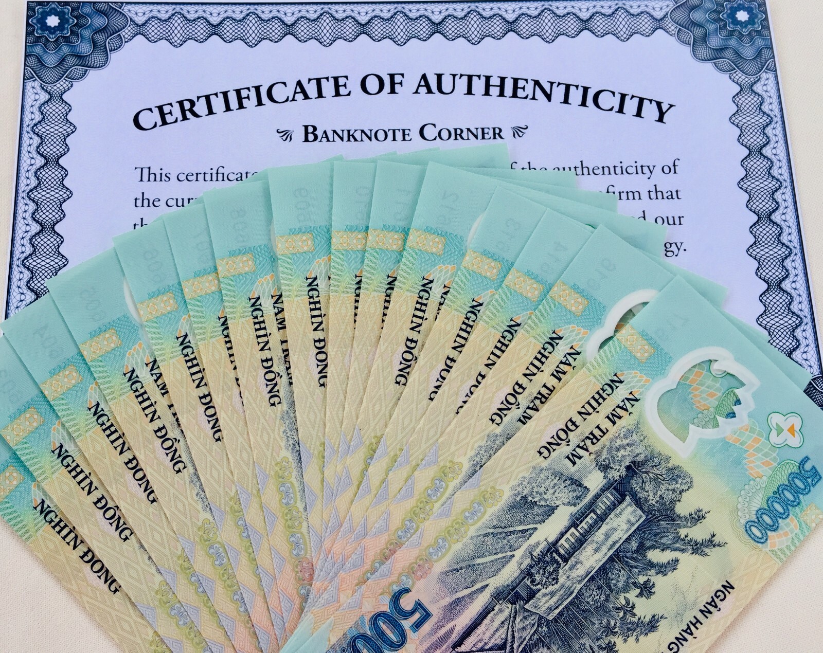 1M 1,000,000 VIETNAM DONG 2x 500,000 LIGHTLY “CIRCULATED” UV PASS COA AUTHENTIC