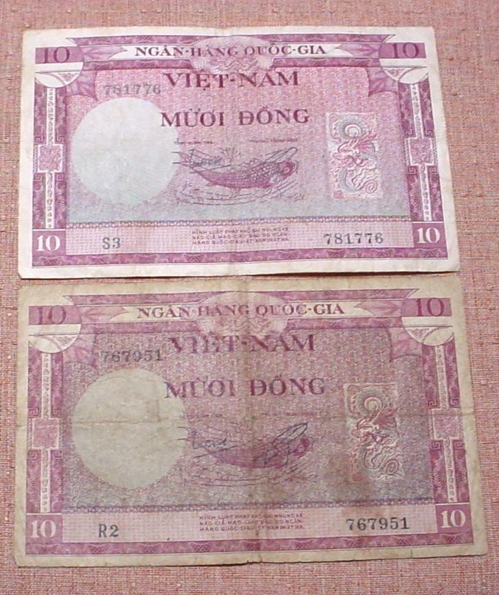 10 Viet-Nam 1950’s Bank Notes – 4 One Dong / 2 Two Dong / 2 Five & 2 Ten Dong