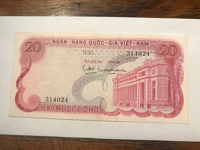 1969 Vietnam 20 Dong Banknote Folds #21323