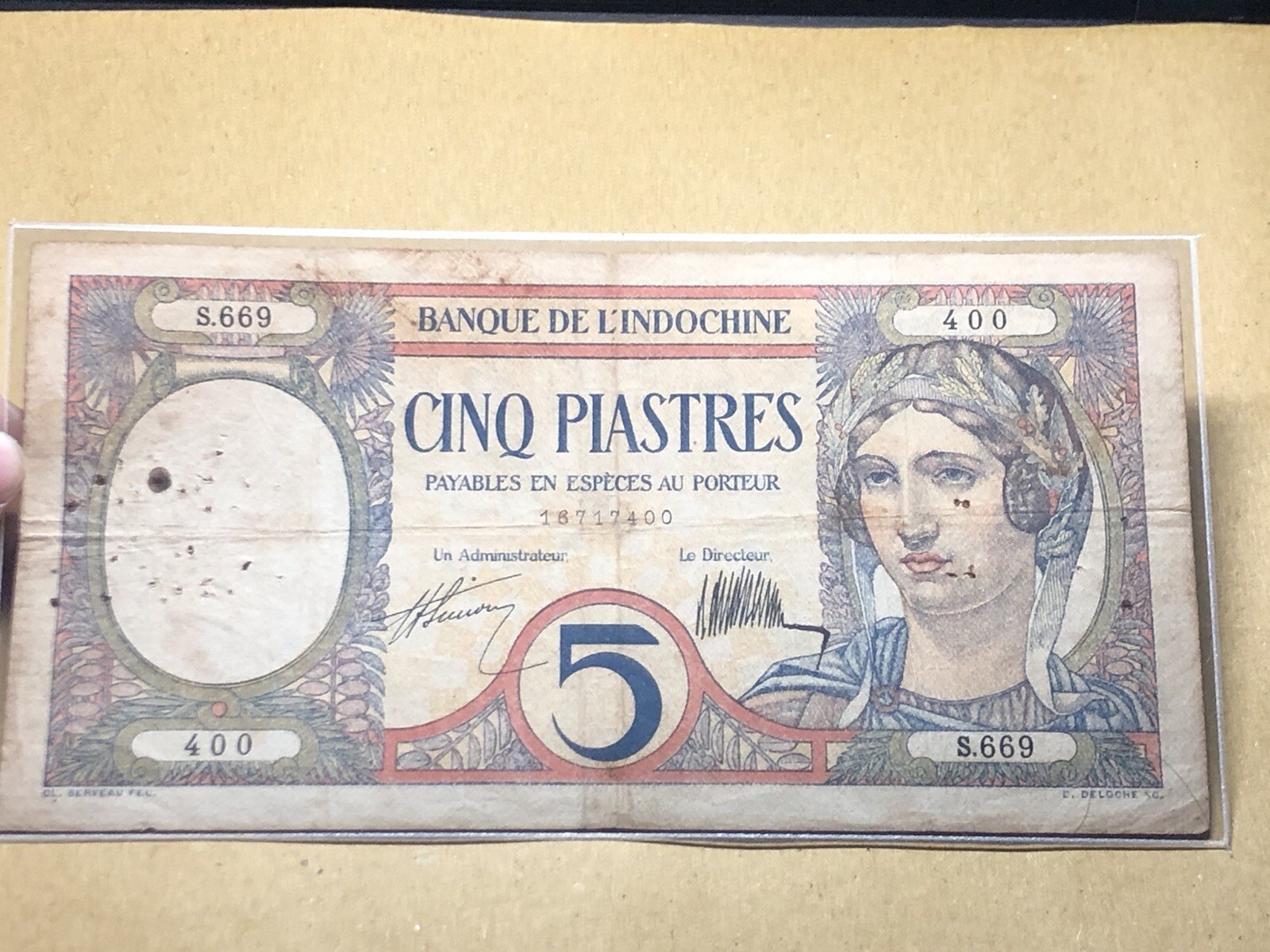 5 Piastres Indochine Banknotes 1927-1931 Original Vintage_LDP Shop.