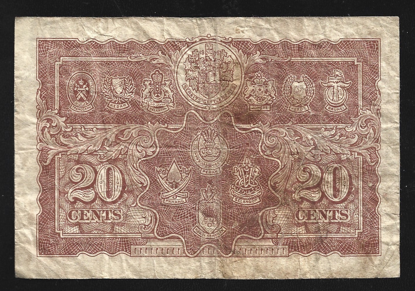 World Paper Money – Malaya 20 Cents 1941 (1945) P9a @ Fine Cond