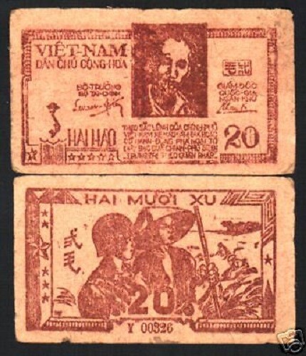 VIETNAM 20 Xu P-13 1948 HO CHI MINH SOLDIER RARE CURRENCY MONEY BILL BANK NOTE