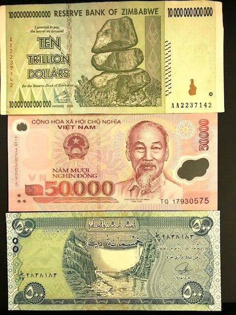 10 Trillion Dollars Zimbabwe + 50,000 Vietnam Dong + 500 Iraq Dinar Fast Ship