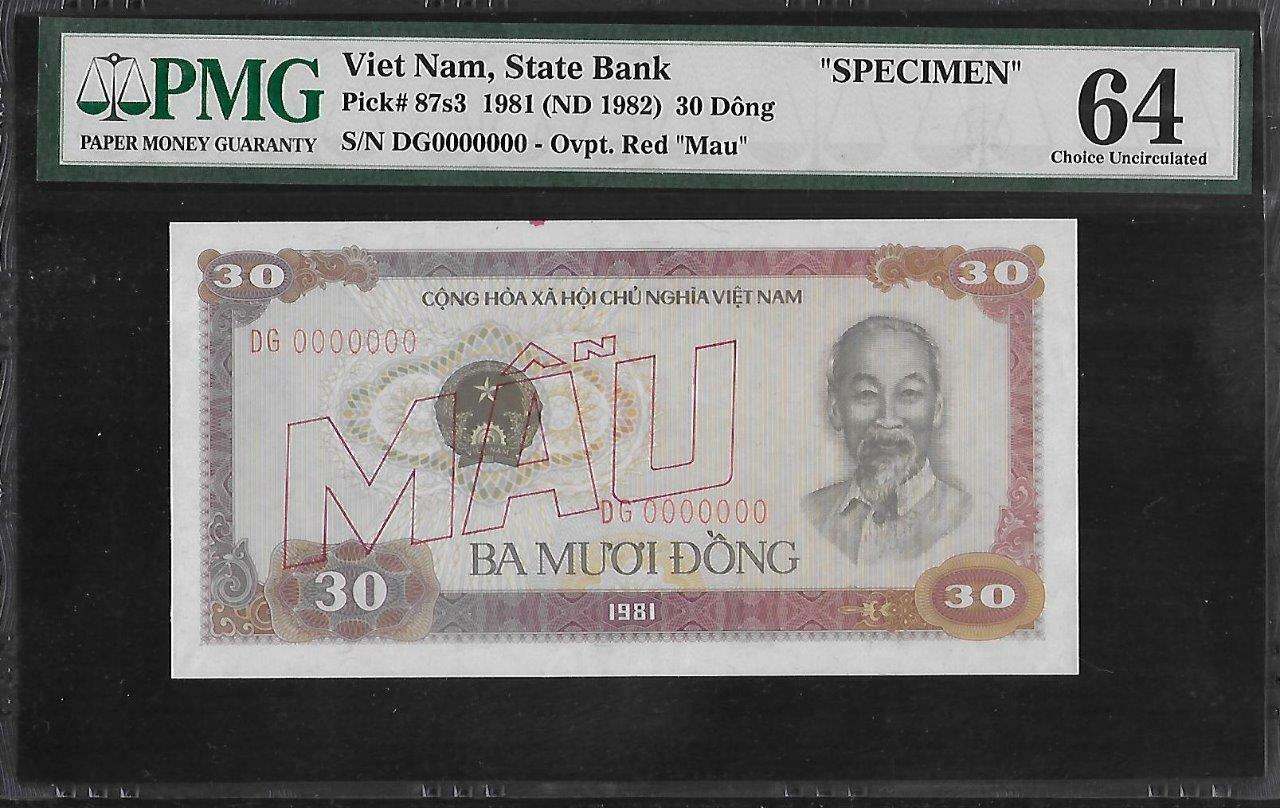 Vietnam P-87s3 30 Dong 1981 Specimen PMG 64