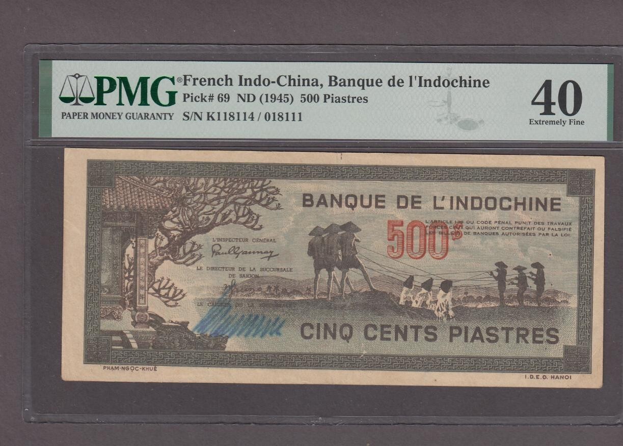 French Indochina 500 Piastres Banknote P-69 ND (1945) PMG 40