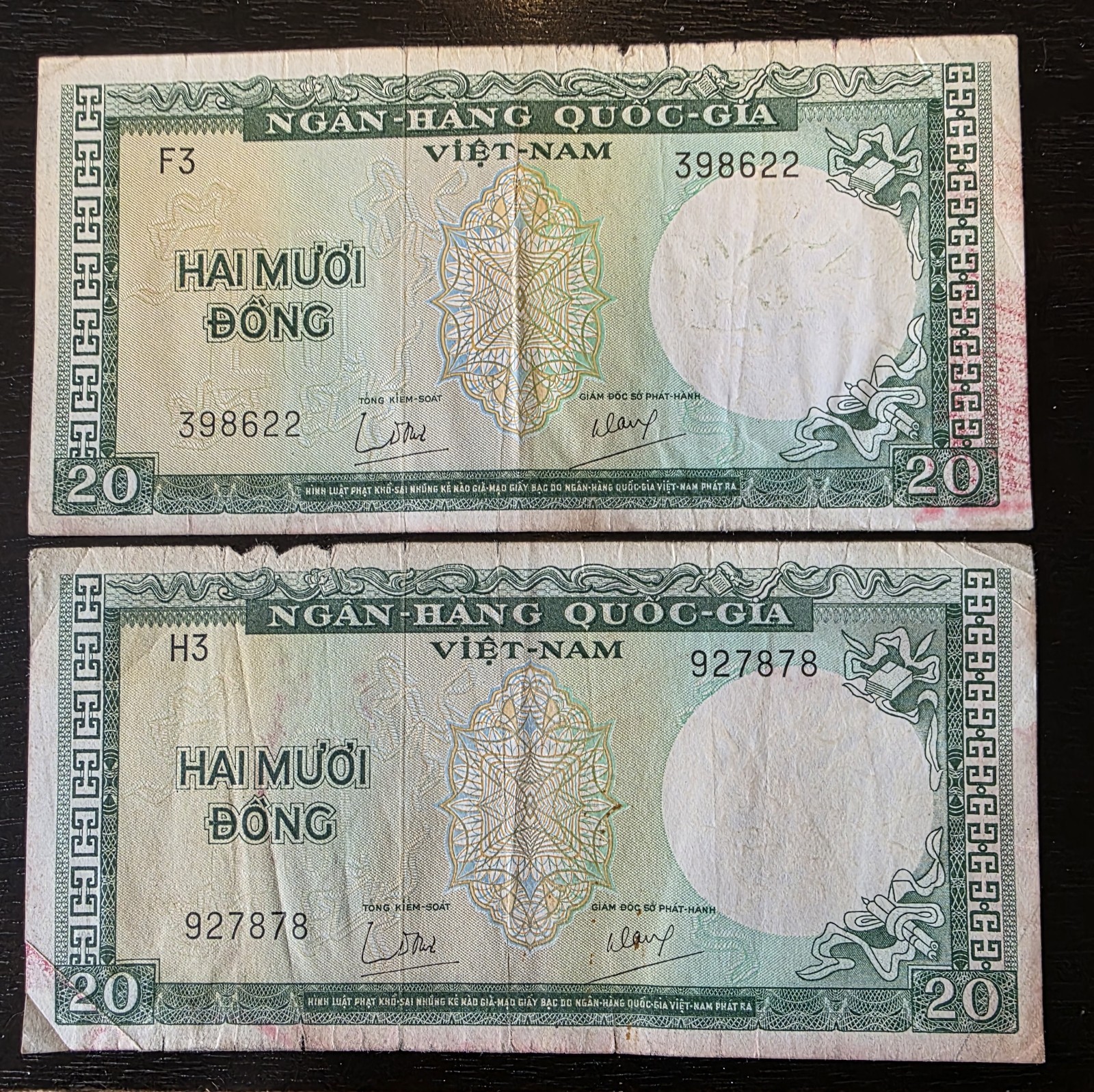 VINTAGE VIETNAM WAR ERA 1960s VIETNAM NGAN-HANG QUOC-GIA 20 HAI MUOI DONG