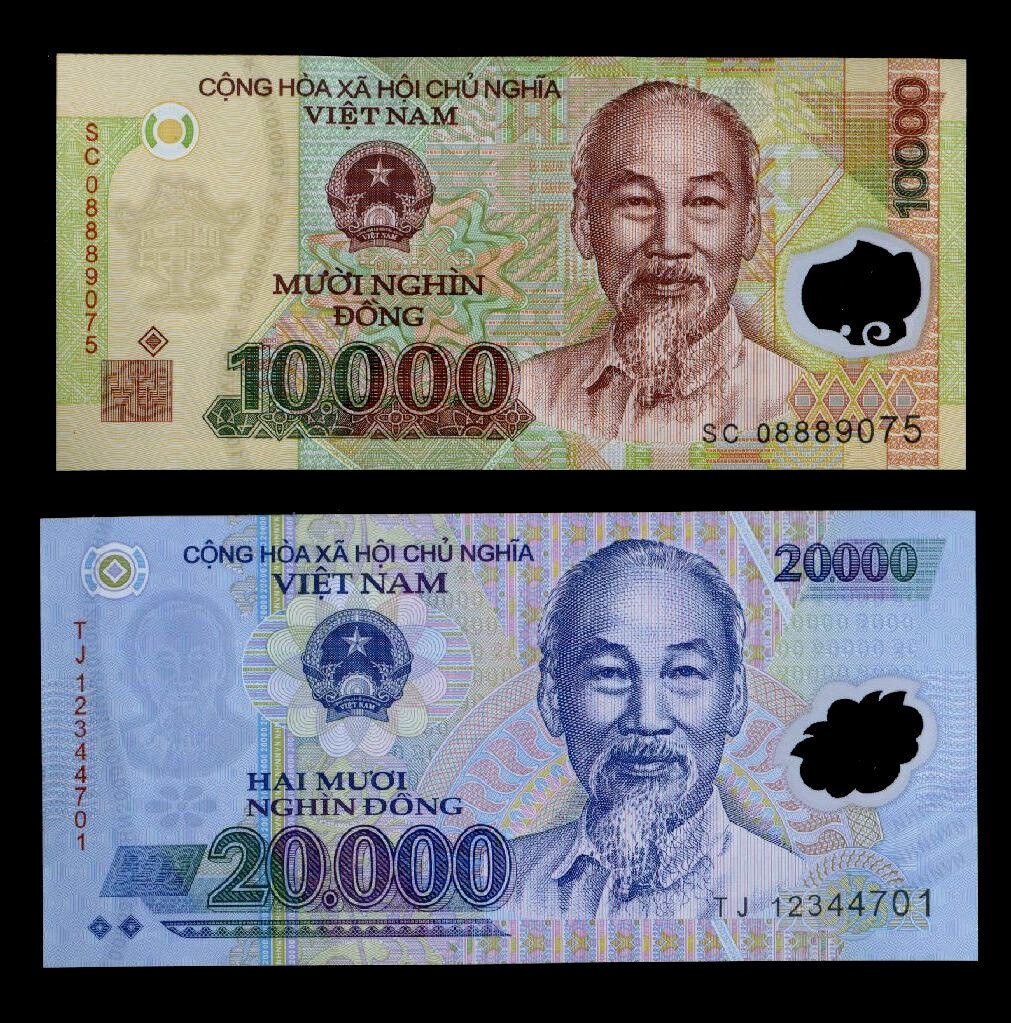 30,000 Vietnam Dong One 20000 & One 10000 Vietnamese Dong Note Unc. Currency