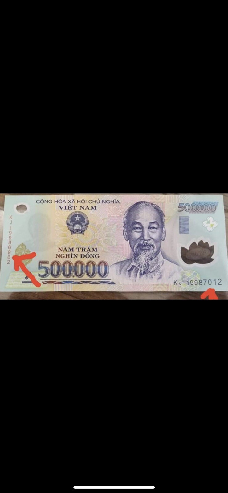 500,000 Vietnam Dong, Authentic Vietnamese Currency Error Seri
