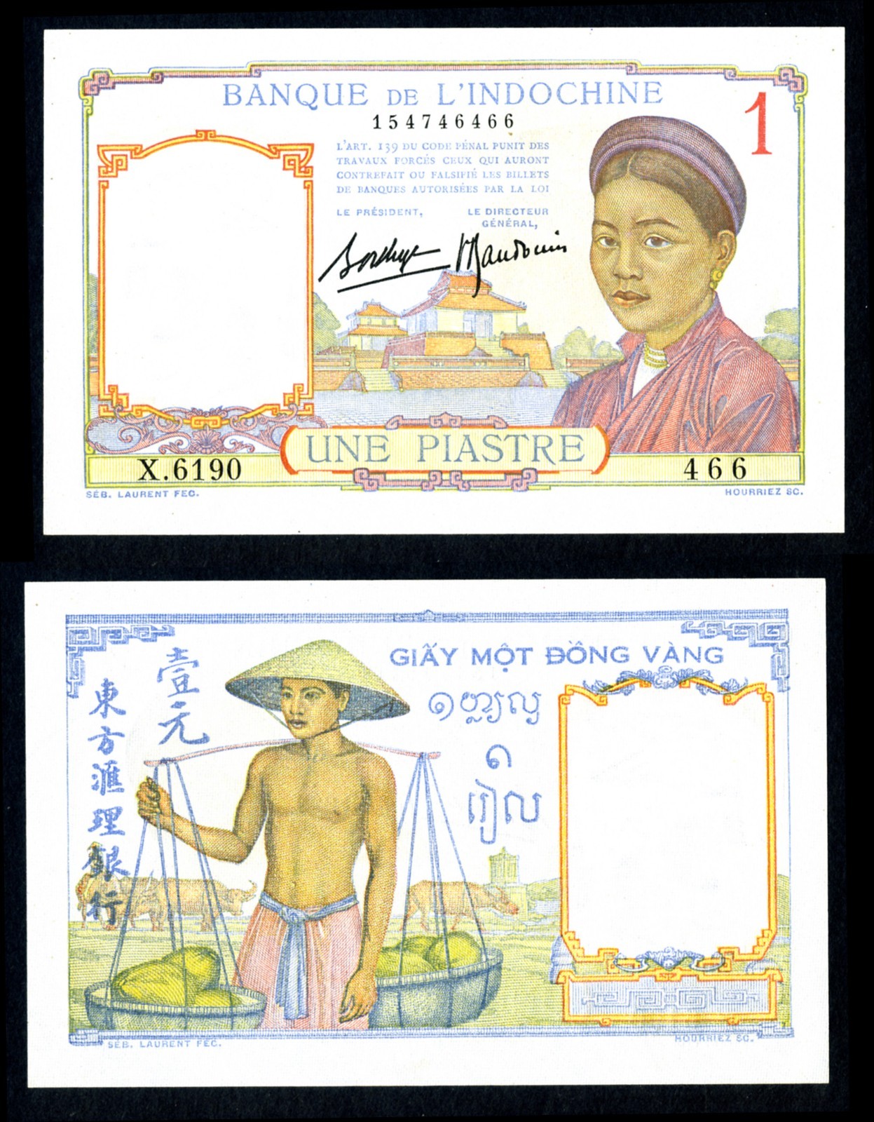 French Indochina-Vietnam 1936 1 Piastre P-54-B X6190-466 UNC (2026_IDN58))