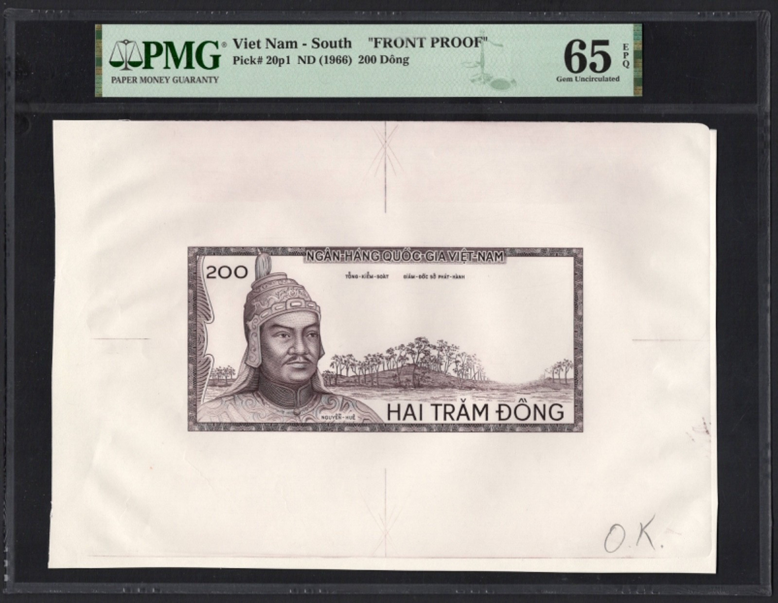 South Vietnam 200 Dong ND(1966) P20p1 Die Proof Uncirculated Grade 65