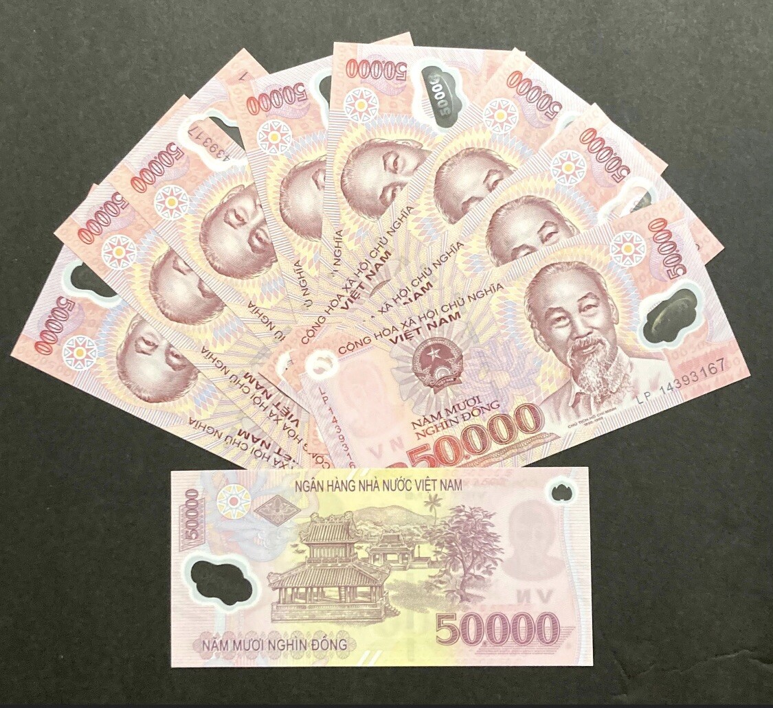 10 x 50,000 Vietnamese Dong CIR Polymer Banknotes/Currency = 500,000 VND