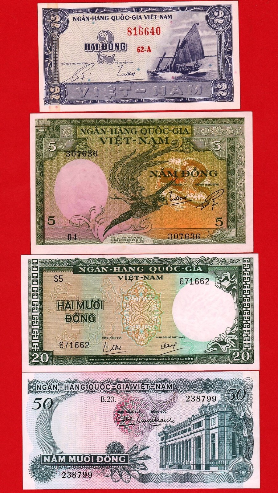 UNC/aUNC, VIETNAM, Lot of 4 different banknotes.