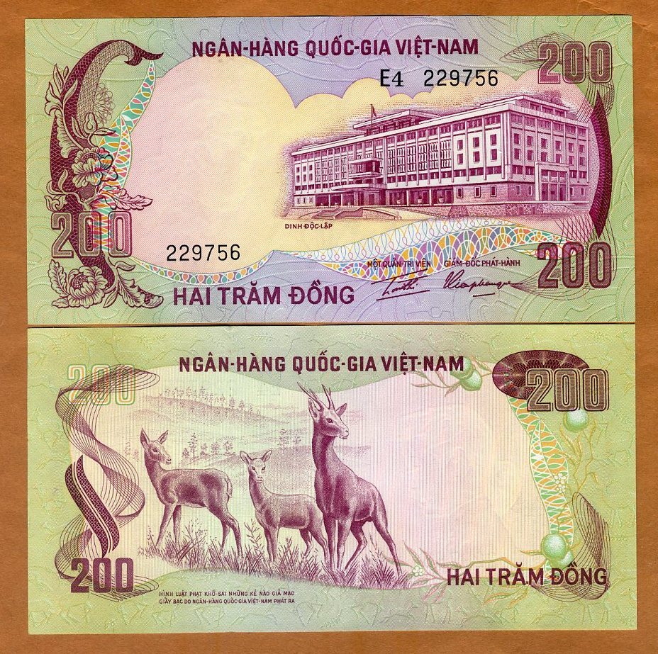 Vietnam South, 200 dong, ND (1972) P-32, UNC Antelopes