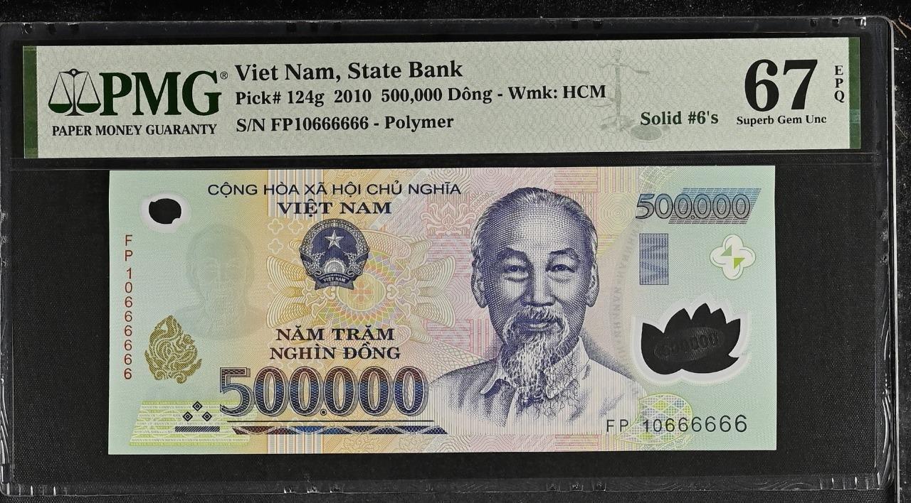 Vietnam P-124g 500,000 Dong 2010 Solid #6’s PMG 67 EPQ