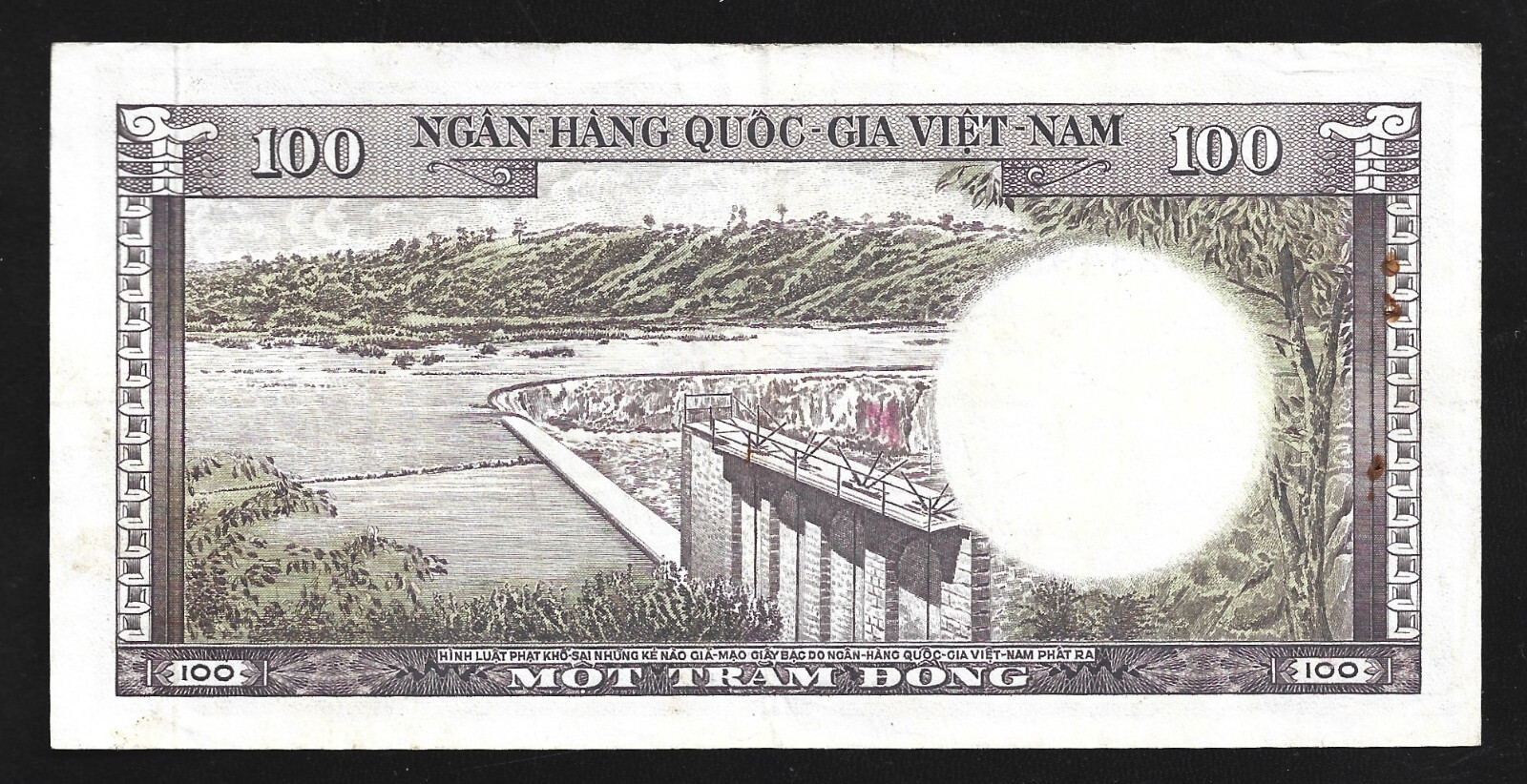 World Paper Money – South Vietnam 100 Dong ND 1966 P18a @ XF W/2 Staple Holes