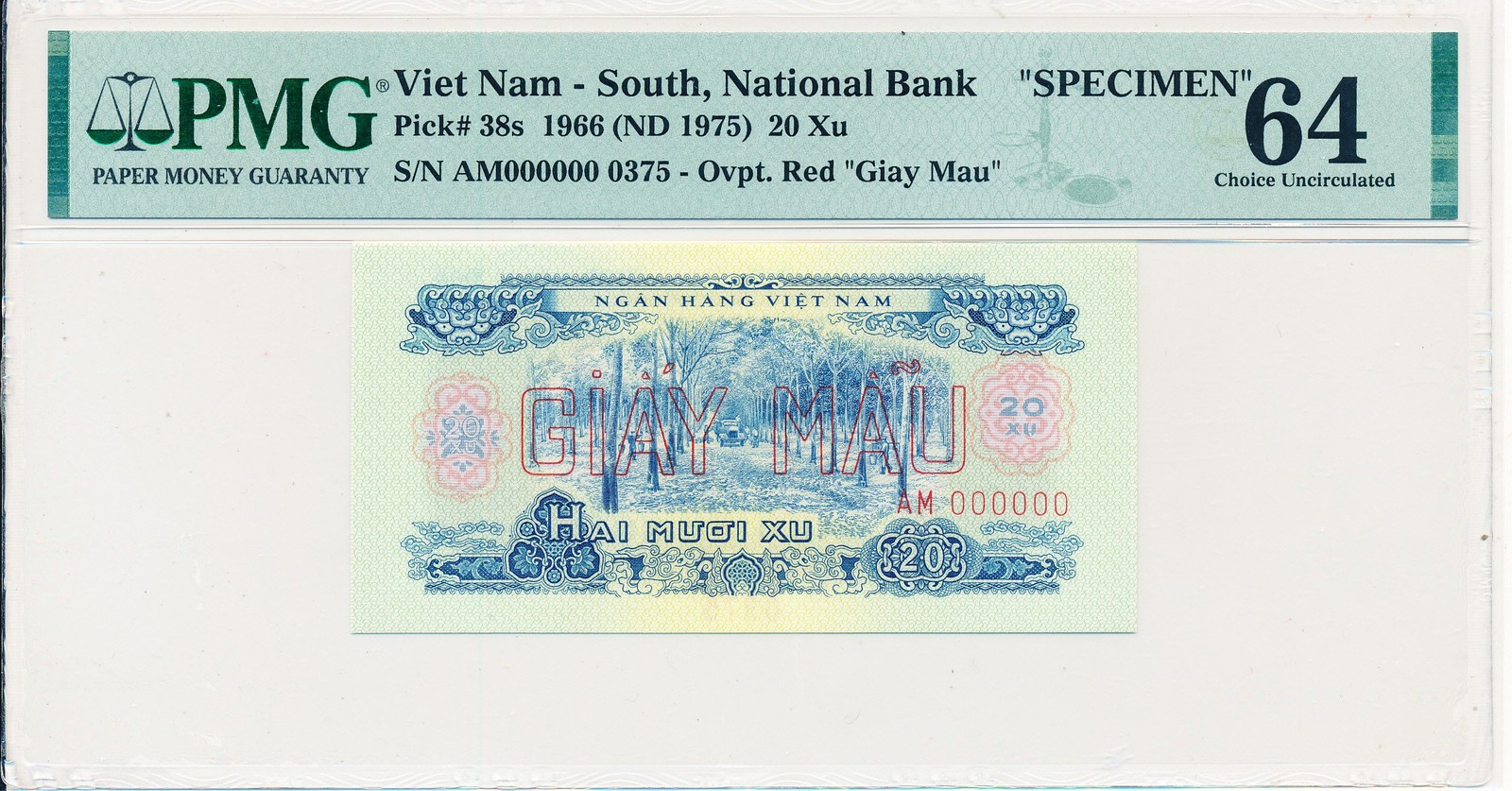National Bank Viet Nam 20 Xu 1966 Specimen PMG 64
