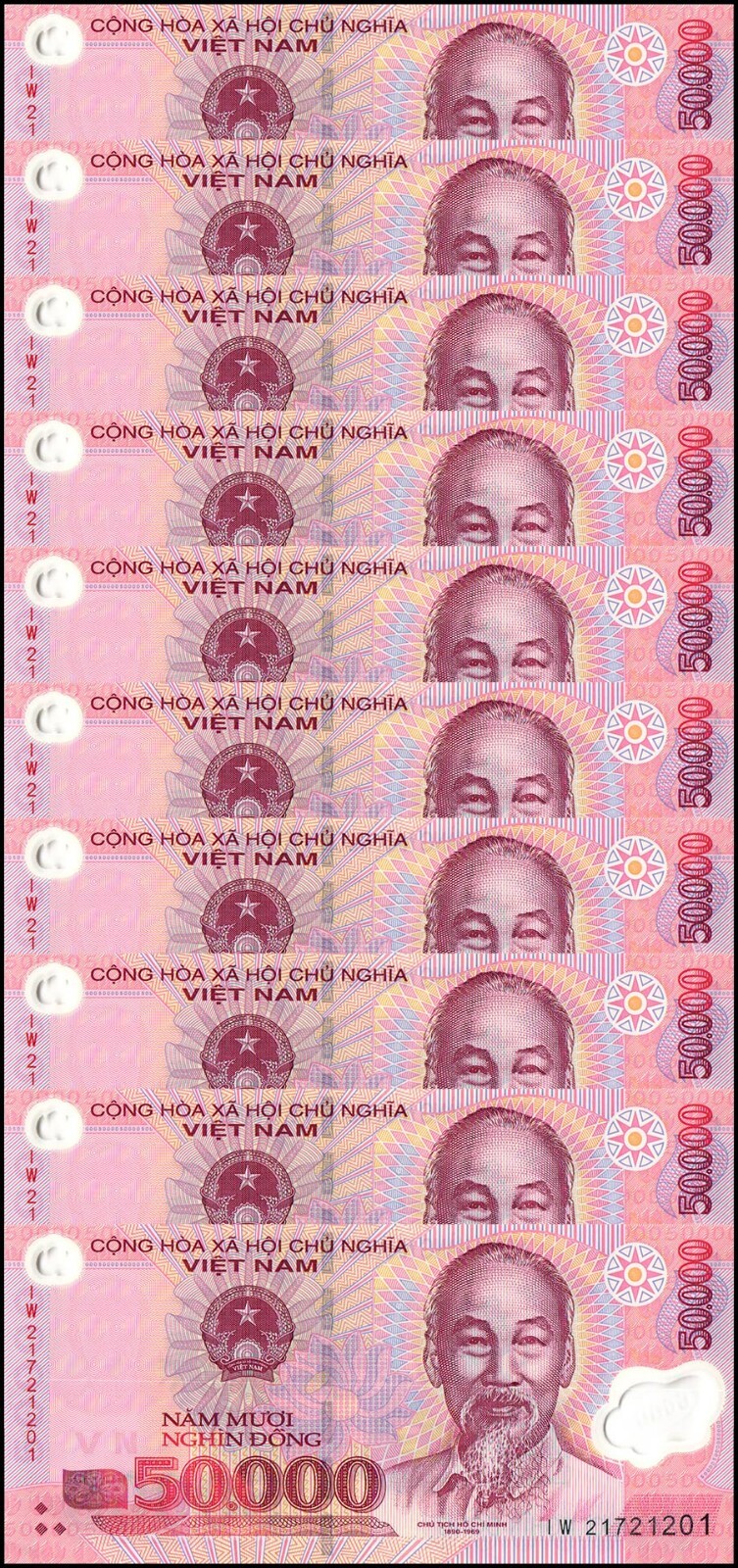 10 x Vietnam 50,000 Dong Banknote, 2021, P-121o, UNC, Polymer USA SELLER COA