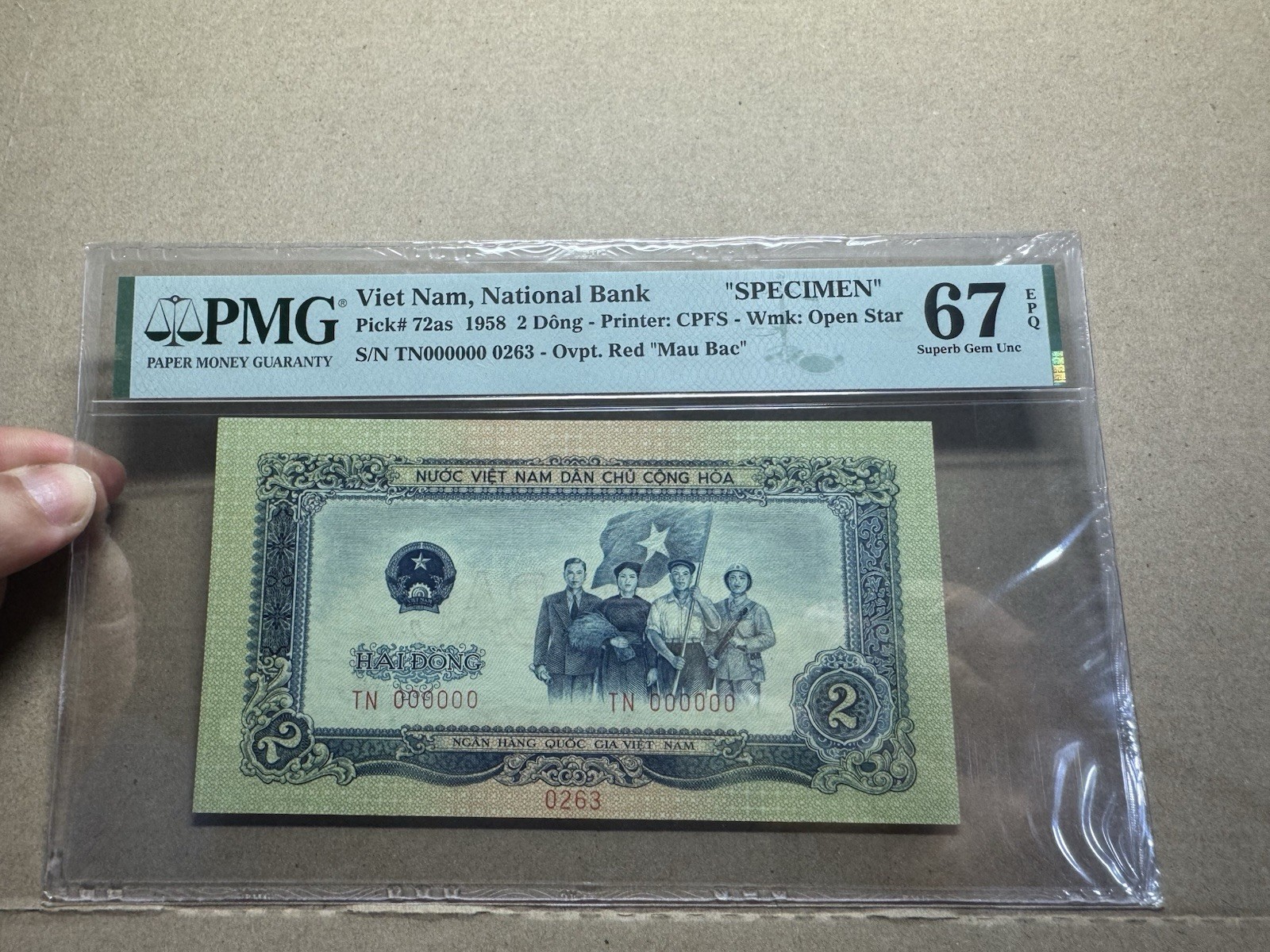 North Viet Nam Banknotes 2 Dong Specimen 1958 PMG 67EPQ P-72as Rare_LDP.