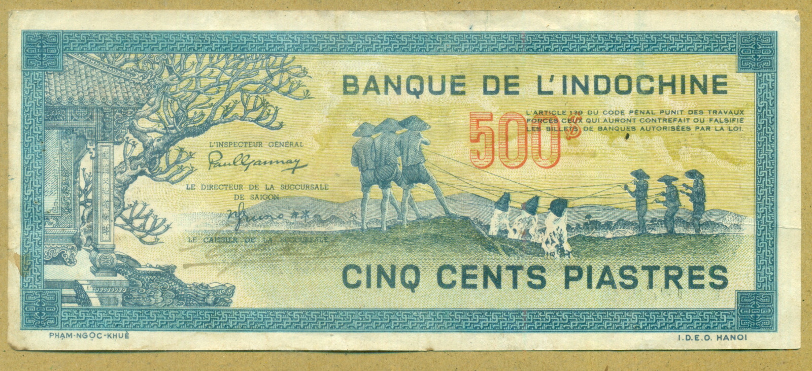 French Indochina 500 Piastres (1944-45) Pick 68 Serial Y 102923