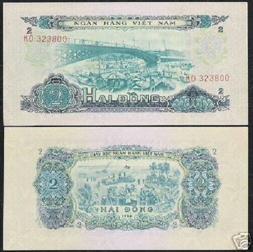 VIETNAM South 2 DONG P-41 1966 Vietnamese Army Tank House Boat UNC Currency NOTE