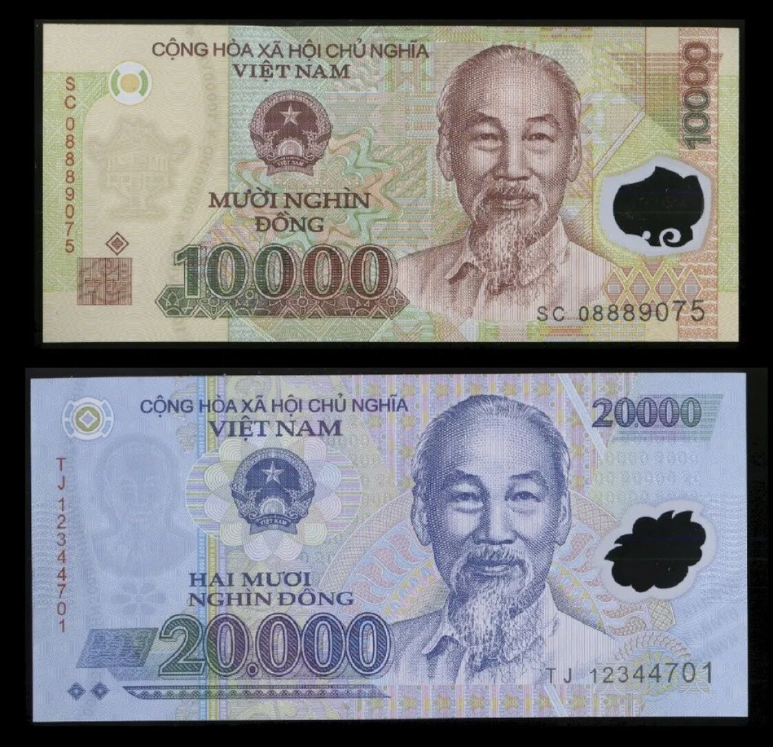 Vietnam Dong 30,000 – 1 x 20,000 & 1 x 10,000 VietNam Dong note foreign money