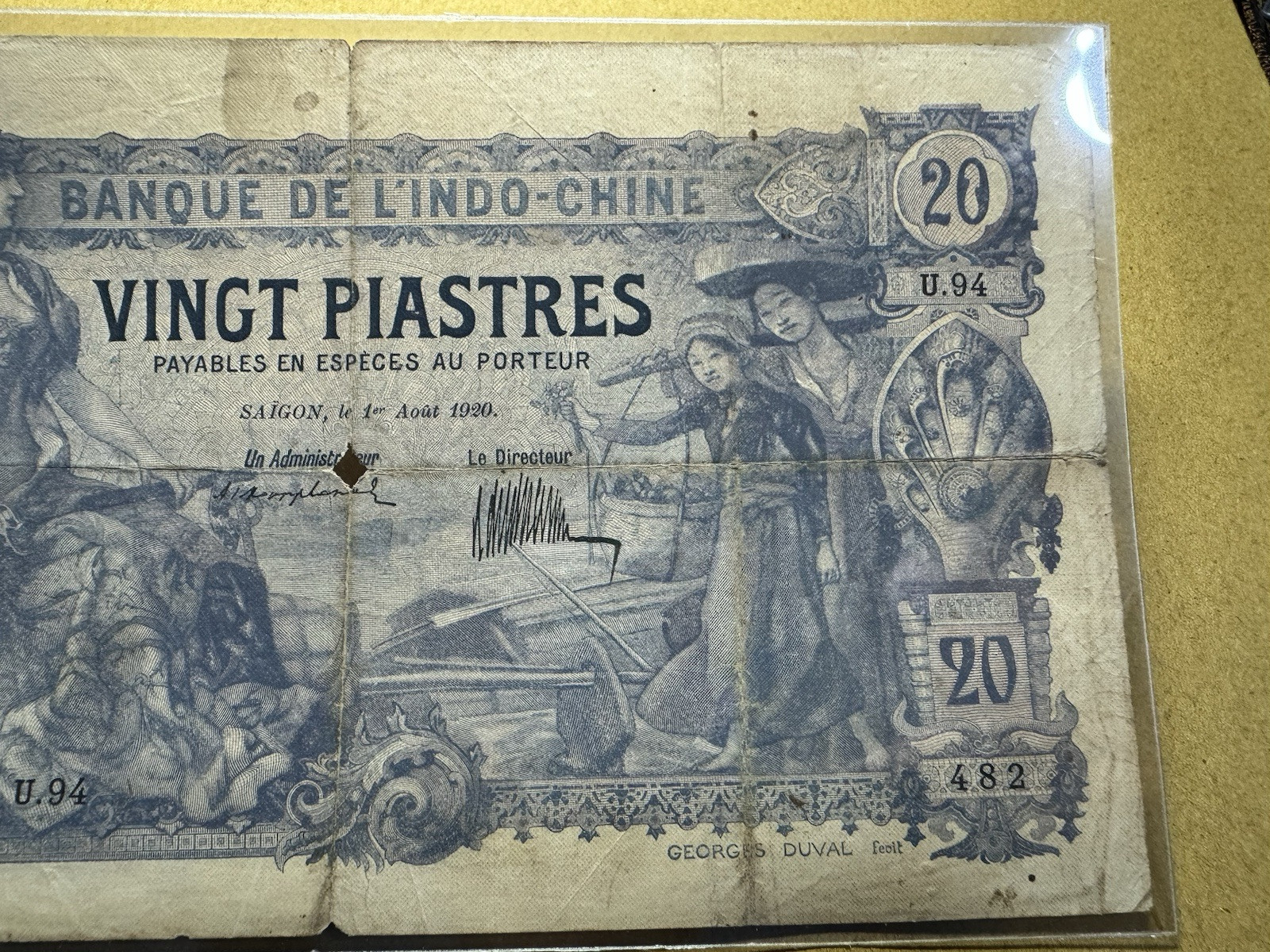 20 Piastres Pick#41 Indochine Banknotes 1920 Original Vintage_LDP Shop.