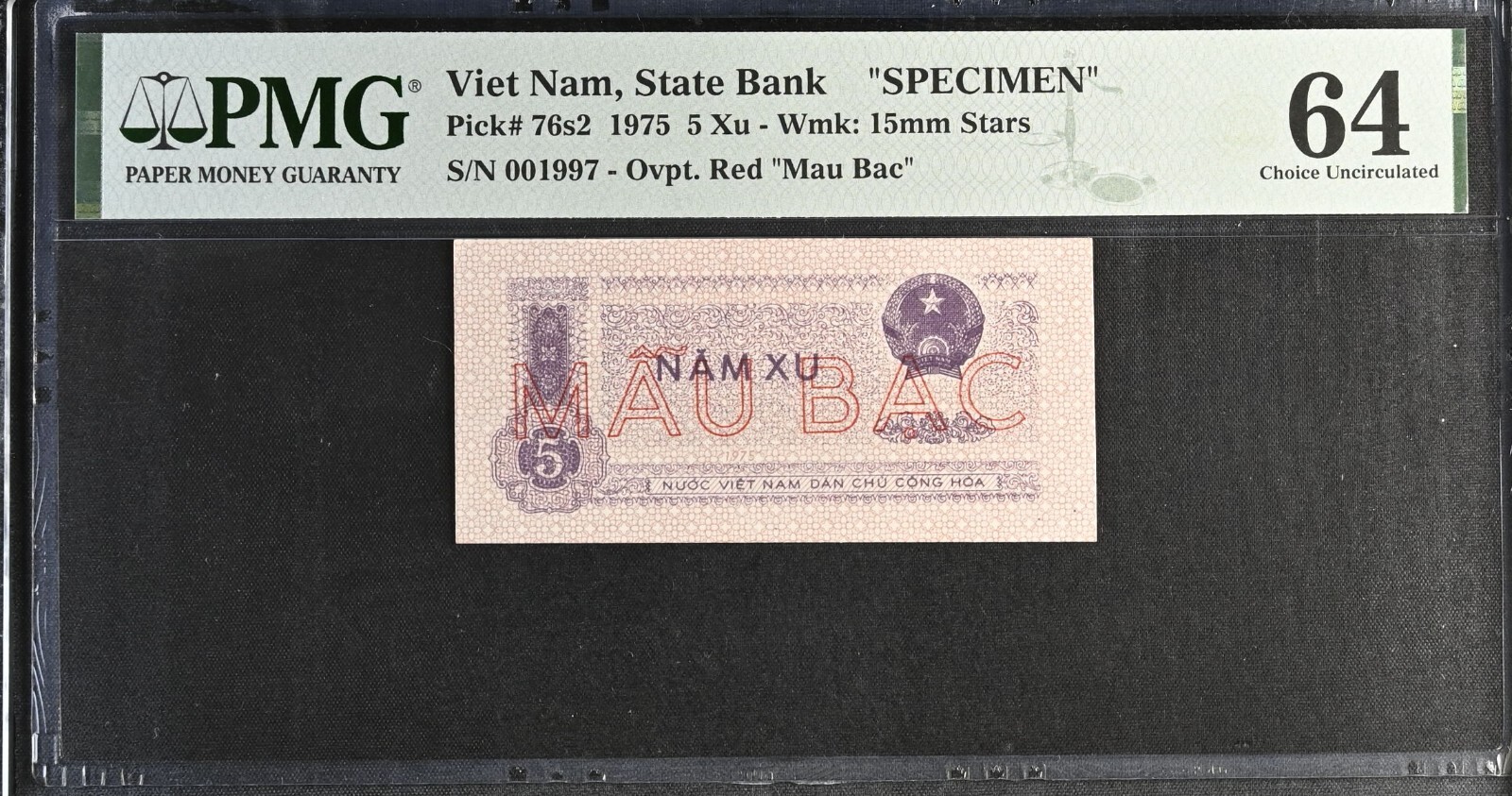 Vietnam P-76s2 5 Xu 1975 Specimen PMG 64
