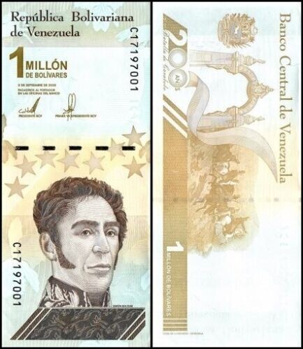 UNC 1,000,000 Vietnamese Dong 2 X 500K VND Polymer Notes + 1 Mill Bolivar FREE !