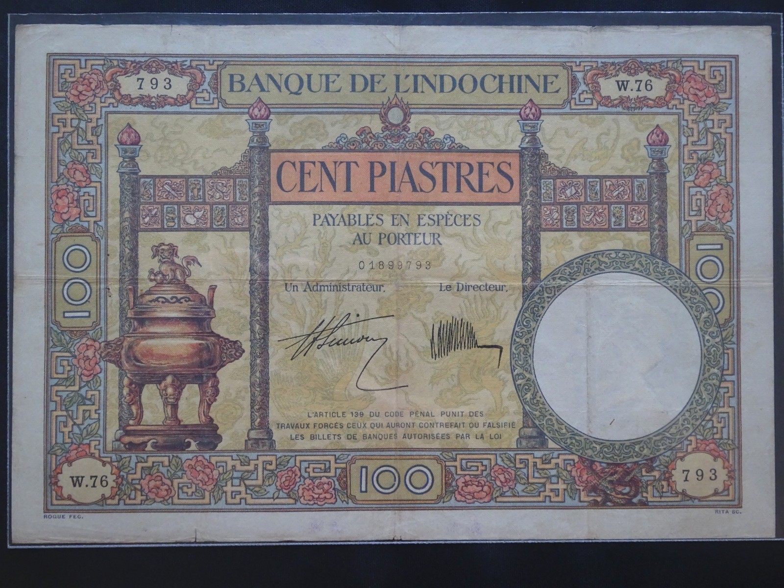 French Indo-China 100 Piastres (1927-31) Pick#51b