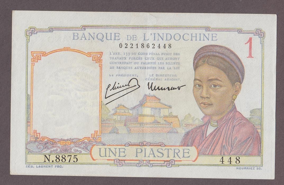 French Indochina 1 Piastre Banknote P-54c ND (1932-49)