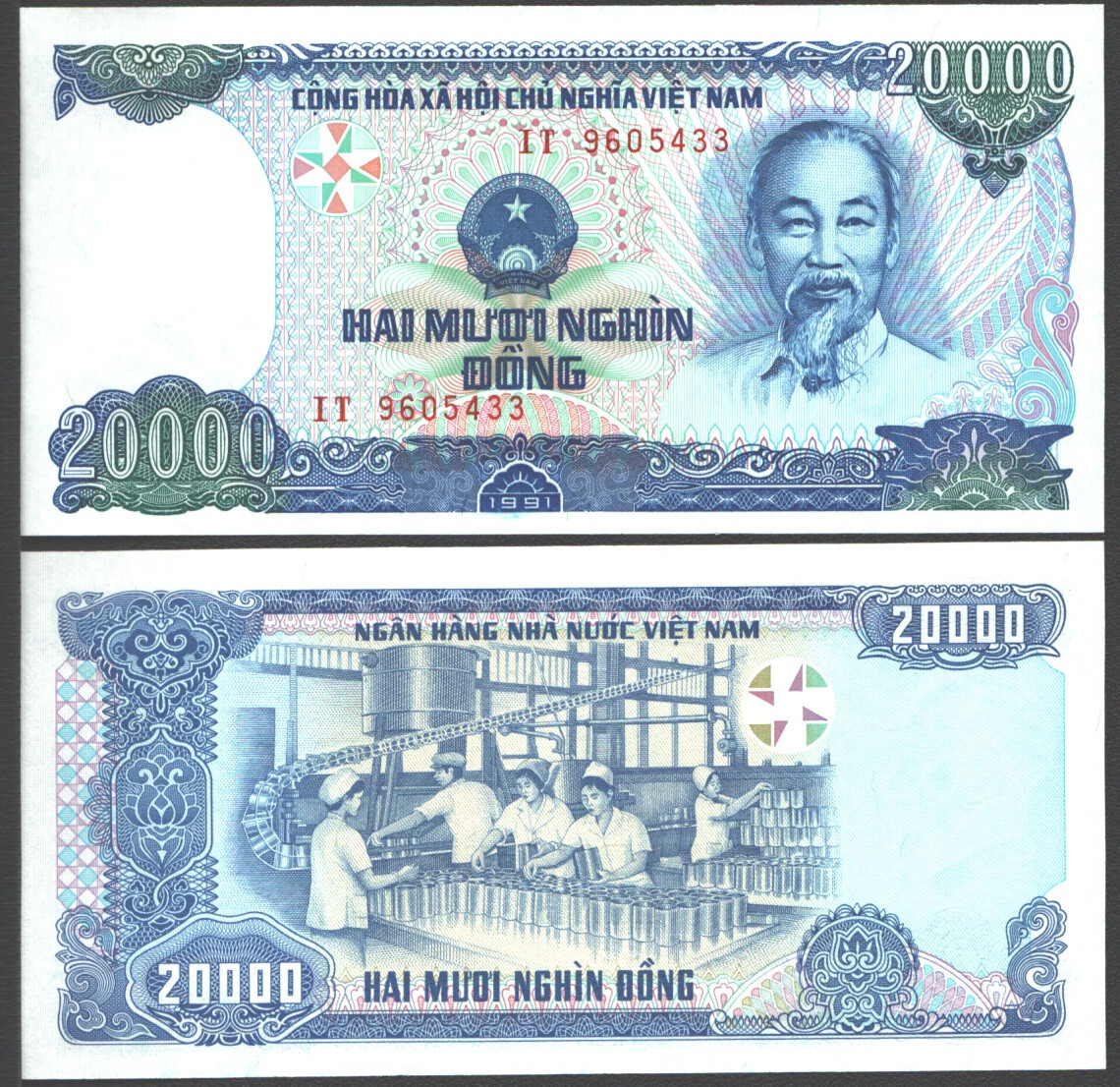 VIETNAM SOCIALIST 20,000 DONG 1991 UNC MIX PREFIX’S,HO CHI MINH AT RIGHT,PACKING