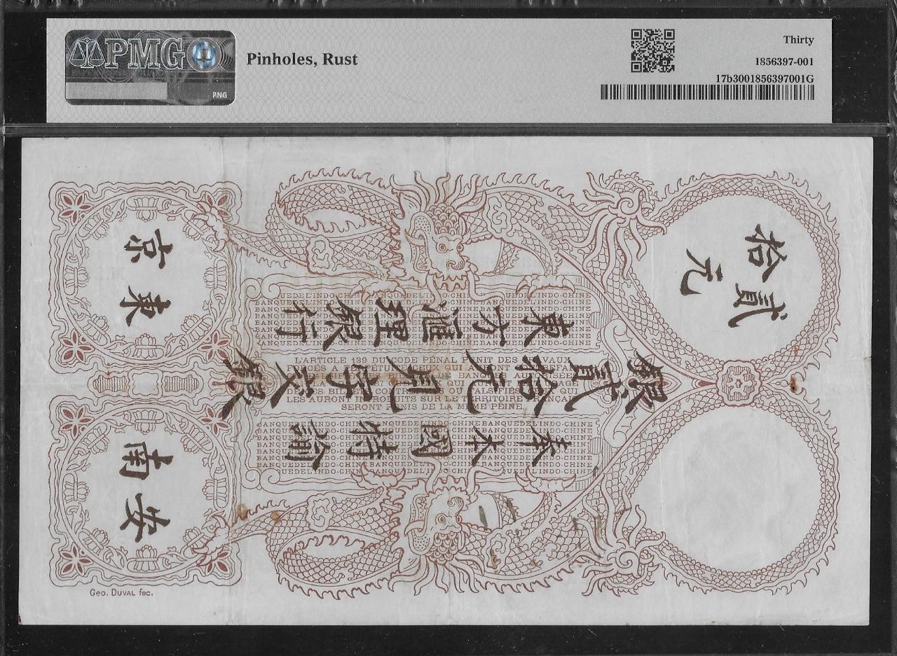 French Indochina P-17b 20 Piastres Haiphong 1917 PMG 30 Pinholes, Rust