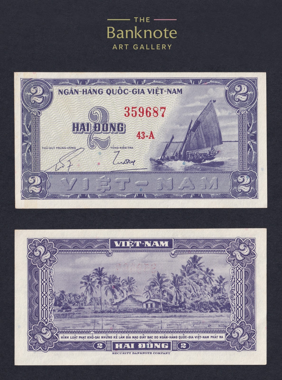 South Vietnam 2 Đồng from 1955 ND ⭐️ House in the countryside ⭐️ UNC – BAG145