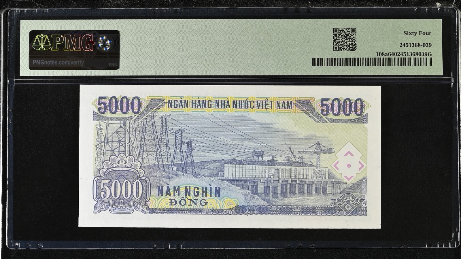 Vietnam 5000 dong 1991 pick #108a – serial Number 1 – PMG 64