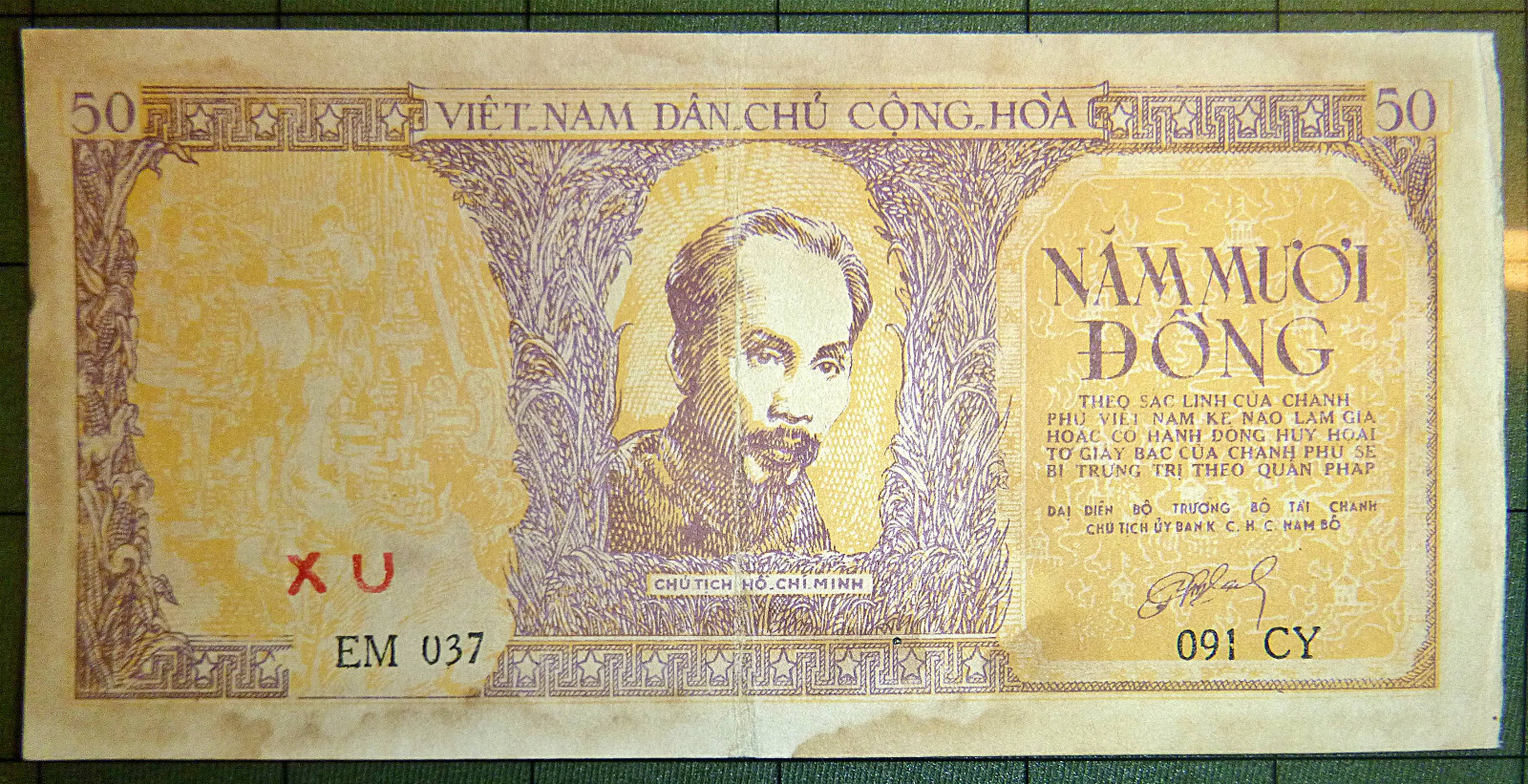 Rare Bank Note – North Vietnam – 1952 – Ho Chi Minh – 5 DONG – Viet Minh – C.350