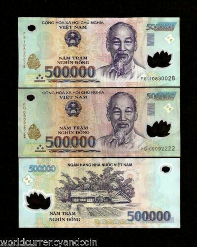 Vietnamese Dong 5 Million (10 x 500000 Note #1 ) Vietnam 500,000 UV Pass VND