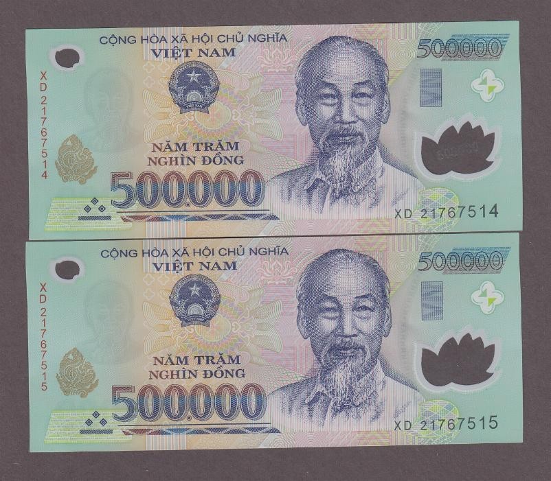 Vietnam 1 Million (2×500,000 )VND Polymer Banknotes P-124q ND (2021) CUNC