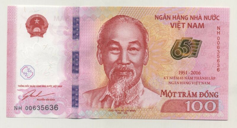 Viet Nam Vietnam 100 Dong 2016 Pick 125 UNC Uncirculated Banknote 65th ANV