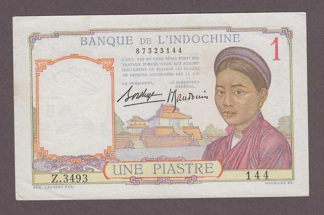 French Indochina 1 Piastre Banknote P-54b ND 1936