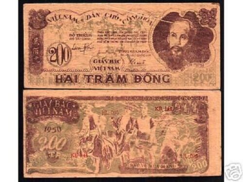 Vietnam 200 DONG P-34 ND 1950 Rare Guerrilla AU Currency Vietnamese Money NOTE
