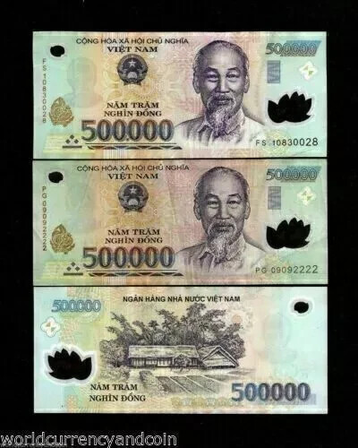 1,000,000 Million Vietnamese Dong( 500000 x 2 ) Vietnam +100000 Bolivar FREE COA