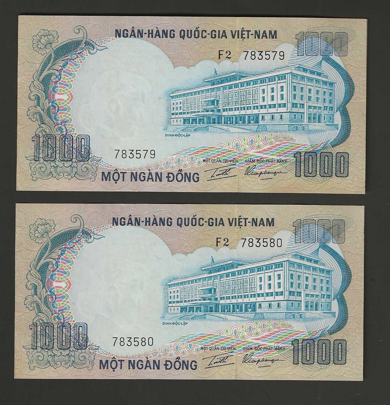 1972 South Vietnam Republic Consecutive Pair of UNC Bank Notes, P#34.