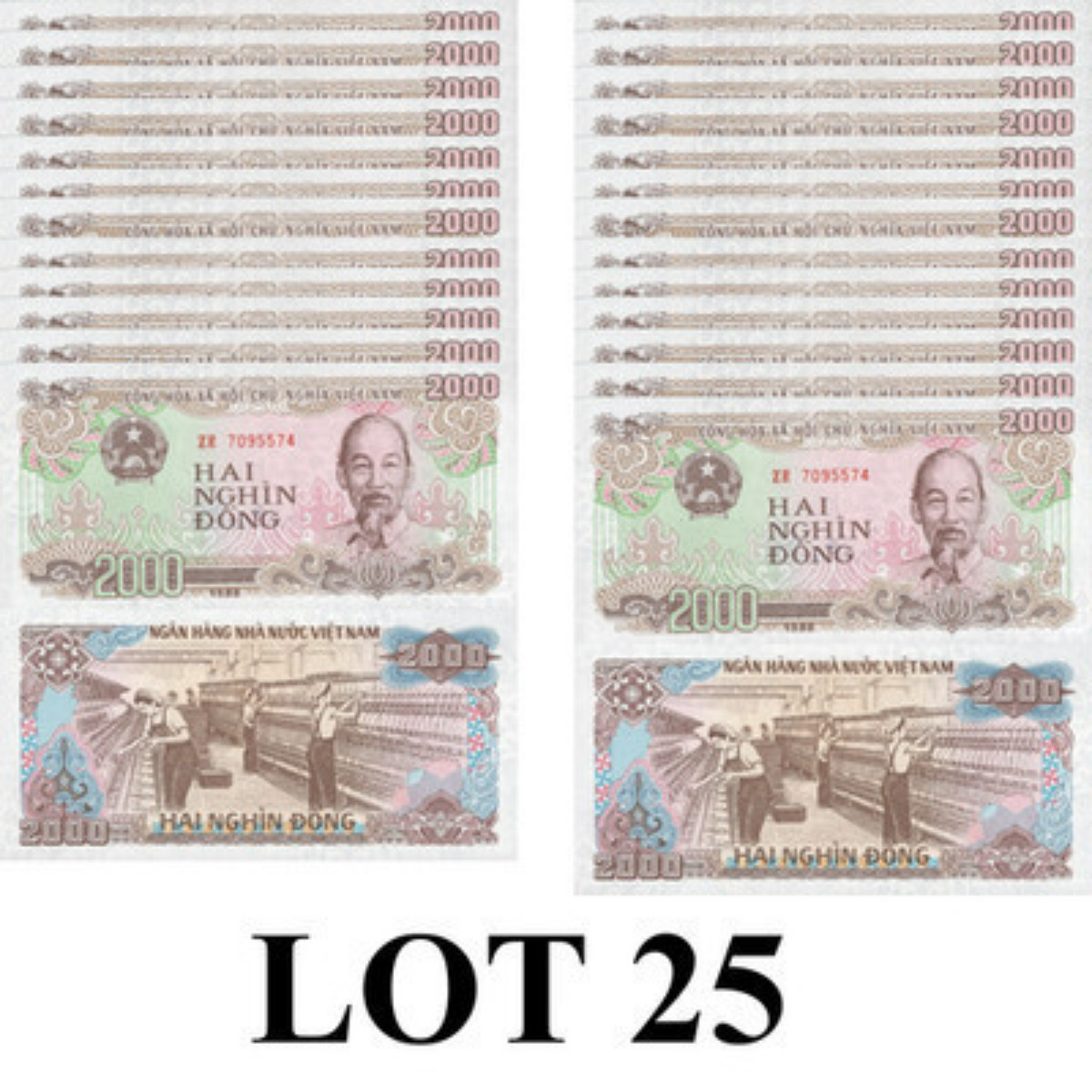 Viet Nam Vietnam 2000 Dong 1988 P 107a UNC 1/4 Bundle Lot 25 pcs